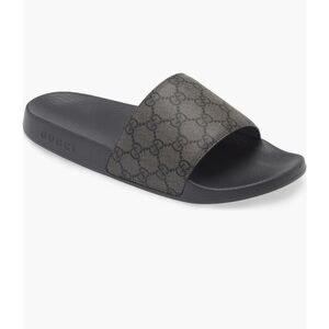 NWB GUCCI GG Supreme Slide  (Men) Grey/Black Designer Sz: 7